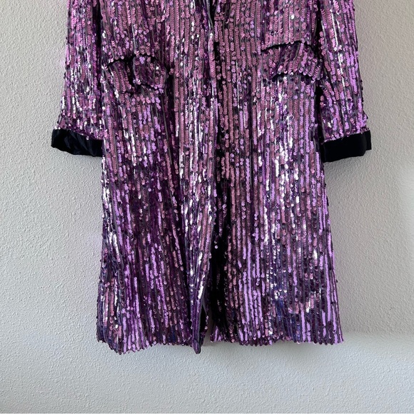 FREE PEOPLE Ella Sequin Duster Small Purple Black Relaxed Longline Dressy Party - Picture 5 of 16